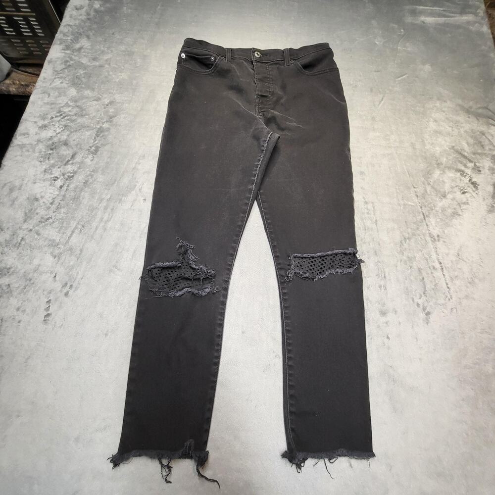 Levis‎ Jeans Womens 30 Black Straight Distressed Ripped Button Fly Denim Raw Hem
